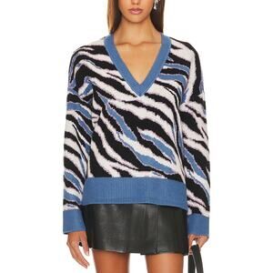 Lovers And Friends Blue Polyester Abstract V Neck Sweater Size XXS